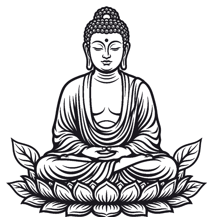 Zeichnung eines sitzenden Buddha in Lotushaltung